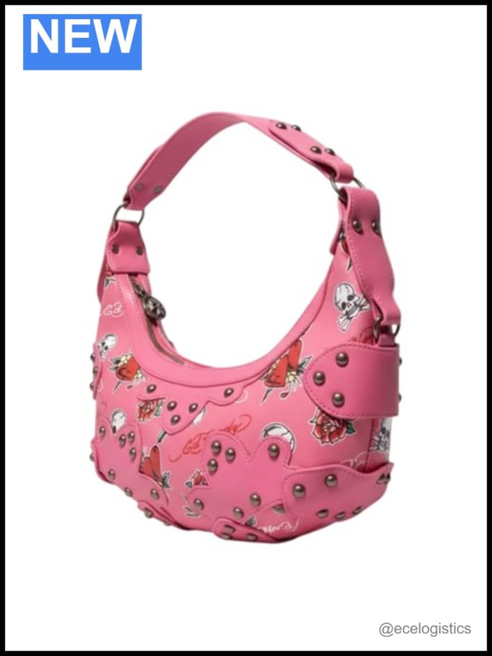 Faux Leather Hobo Bag with Tattoo Accents | Shoulder Strap